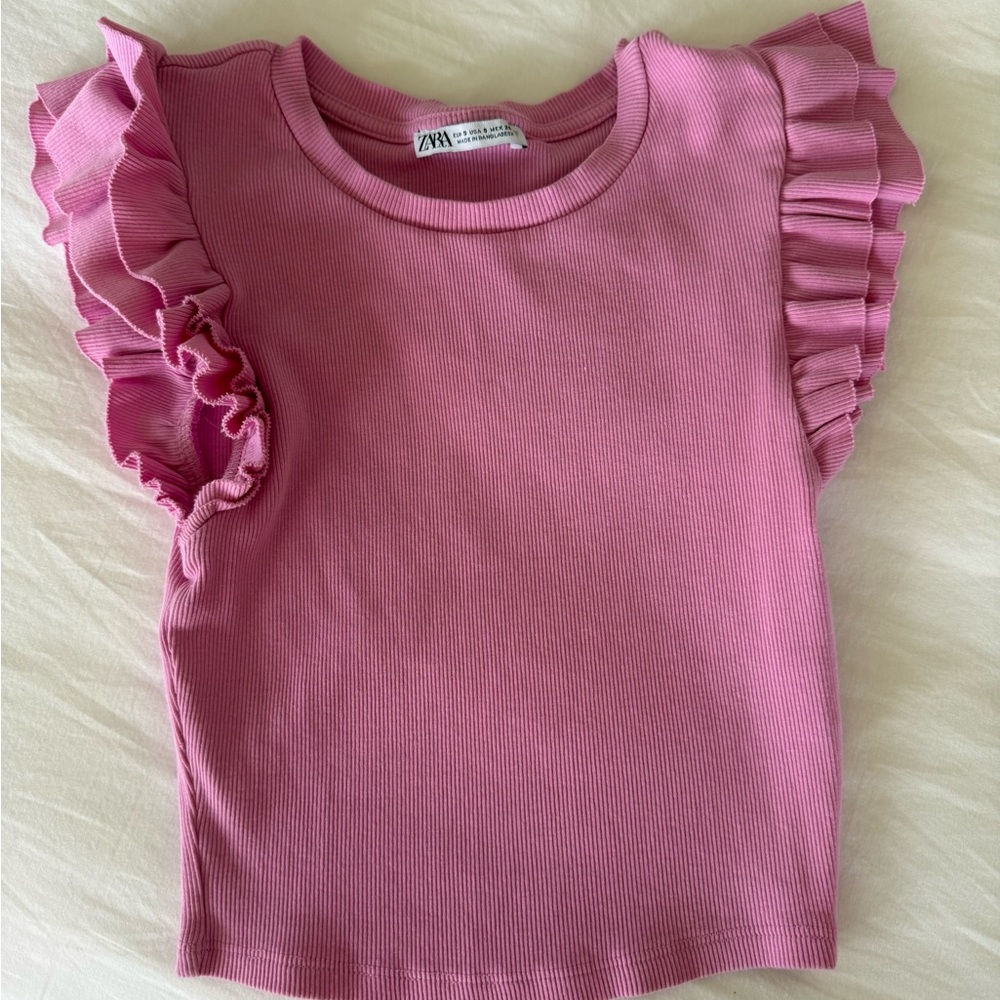 Zara Pink Ribbed Tank with Ruffle Sleeves